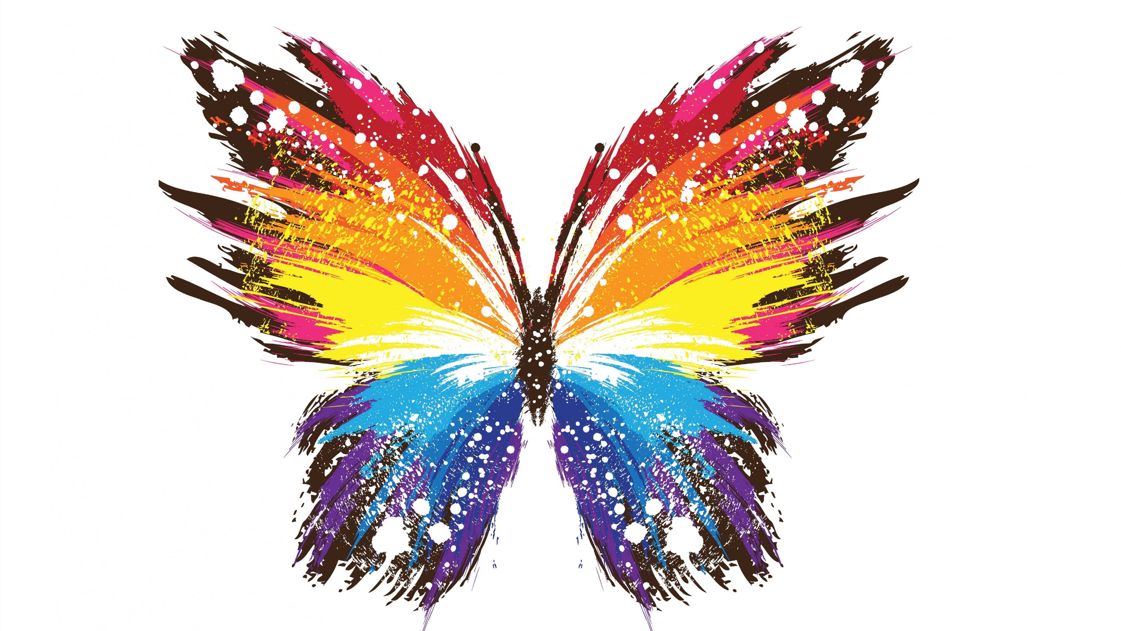 rainbow wings, bold brushstrokes, white dots, 4K Desktop Wallpaper