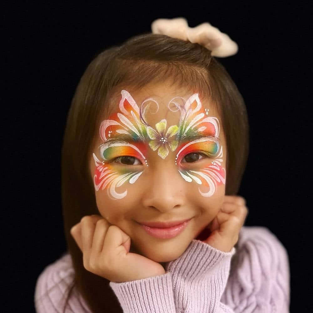 butterfly face painting, young girl, vibrant butterfly, SD Desktop Wallpaper