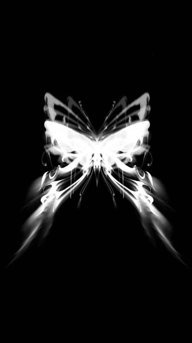 glowing white butterfly, fiery trails, pure black background, SD Phone Wallpaper