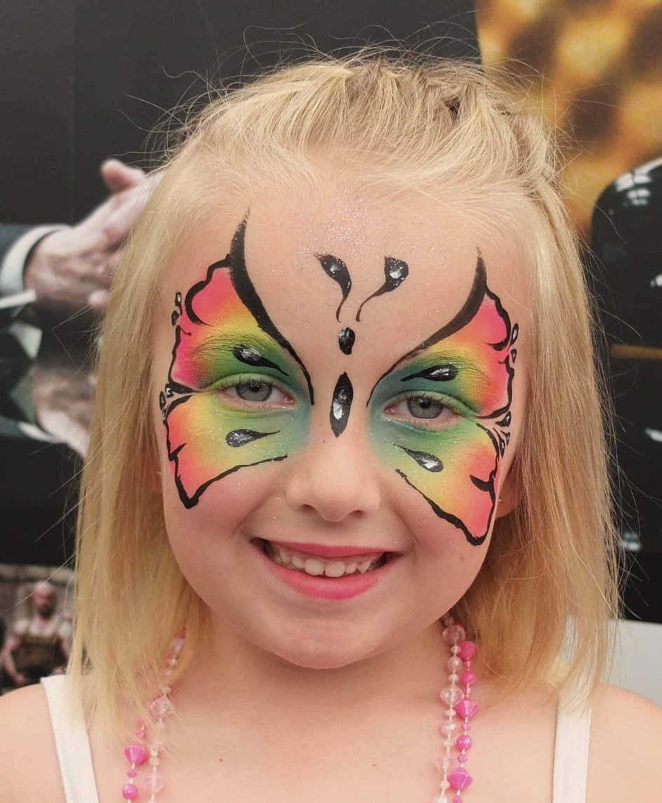 butterfly face paint, blonde hair, vibrant rainbow hues, SD Phone Wallpaper