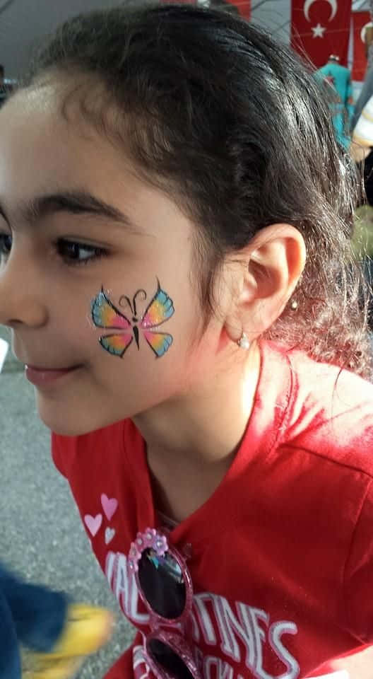 butterfly face painting, red Valentine's Day shirt, young girl, SD Phone Wallpaper