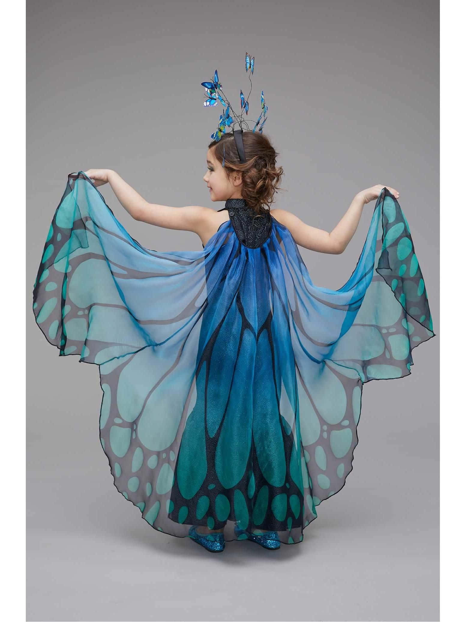 blue butterfly costume, translucent wings, matching headpiece, Full HD Phone Wallpaper