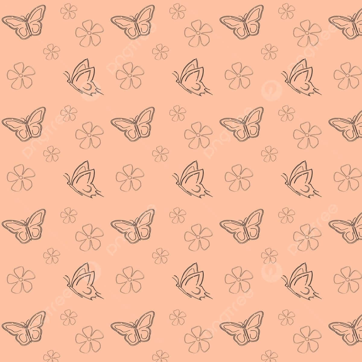beige butterfly pattern, peach background, outlined butterflies, SD Desktop Wallpaper