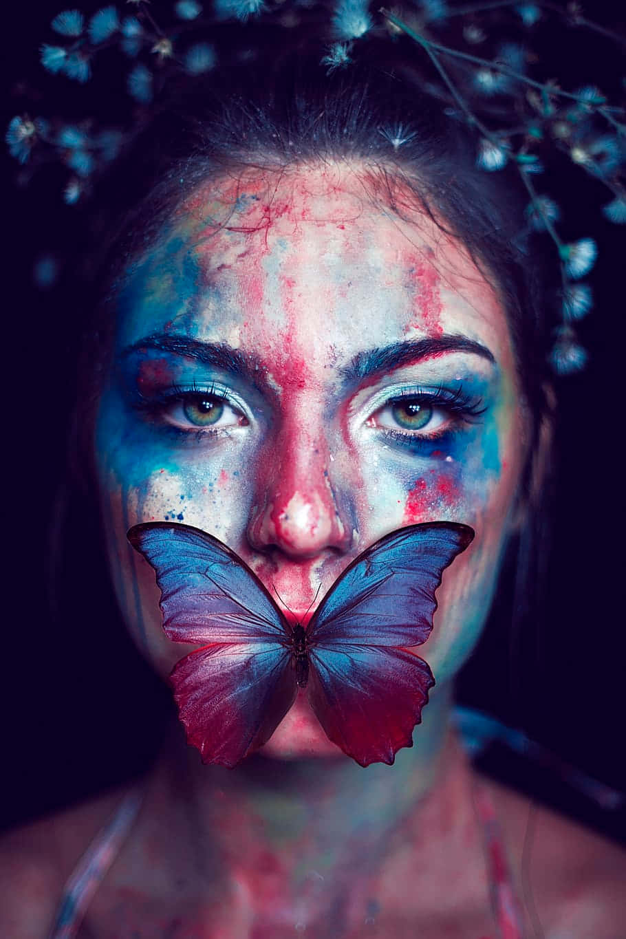 butterfly makeup artistry, vivid blue, red, HD Phone Wallpaper