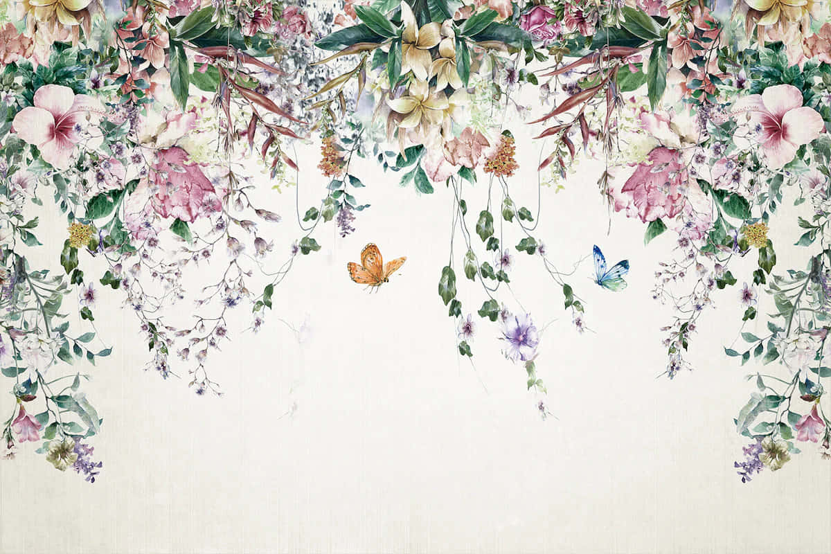 floral archway, butterflies, pink purple and white blossoms, SD Desktop Wallpaper
