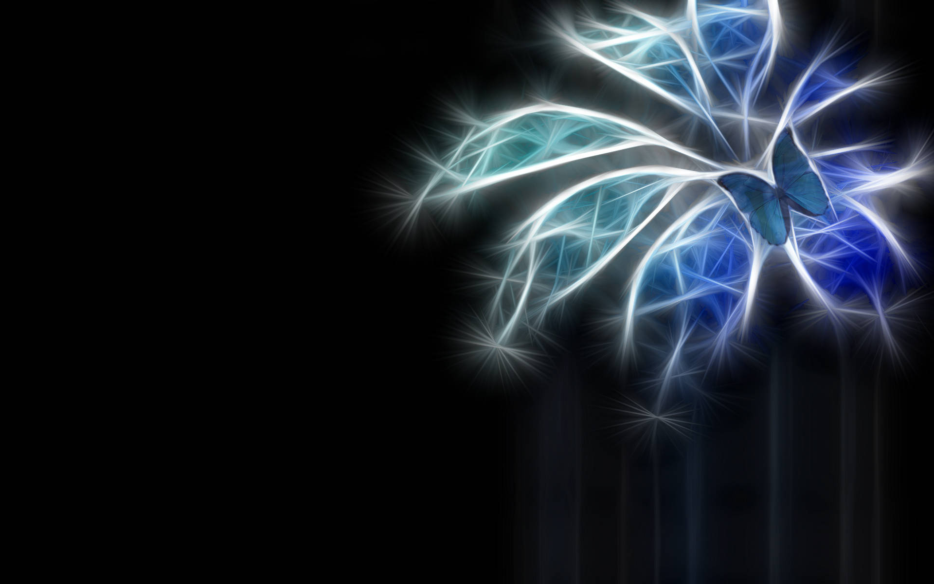 blue butterfly, fractal flower, glowing blue, Full HD Desktop Wallpaper