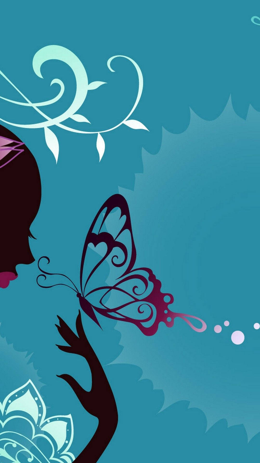butterfly iphone theme, teal background, floral swirls, Full HD Phone Wallpaper