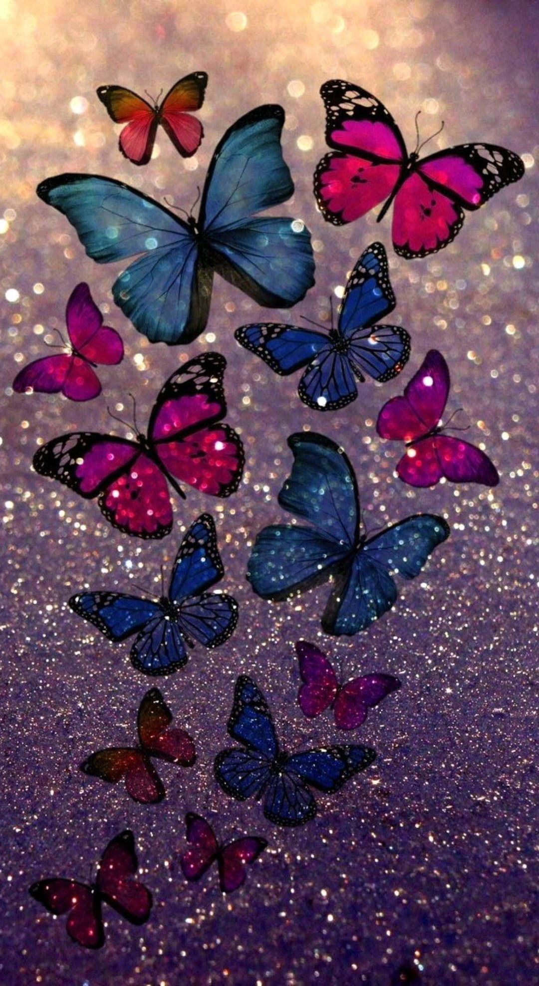 multicolor butterflies, blue, pink, Full HD Phone Wallpaper