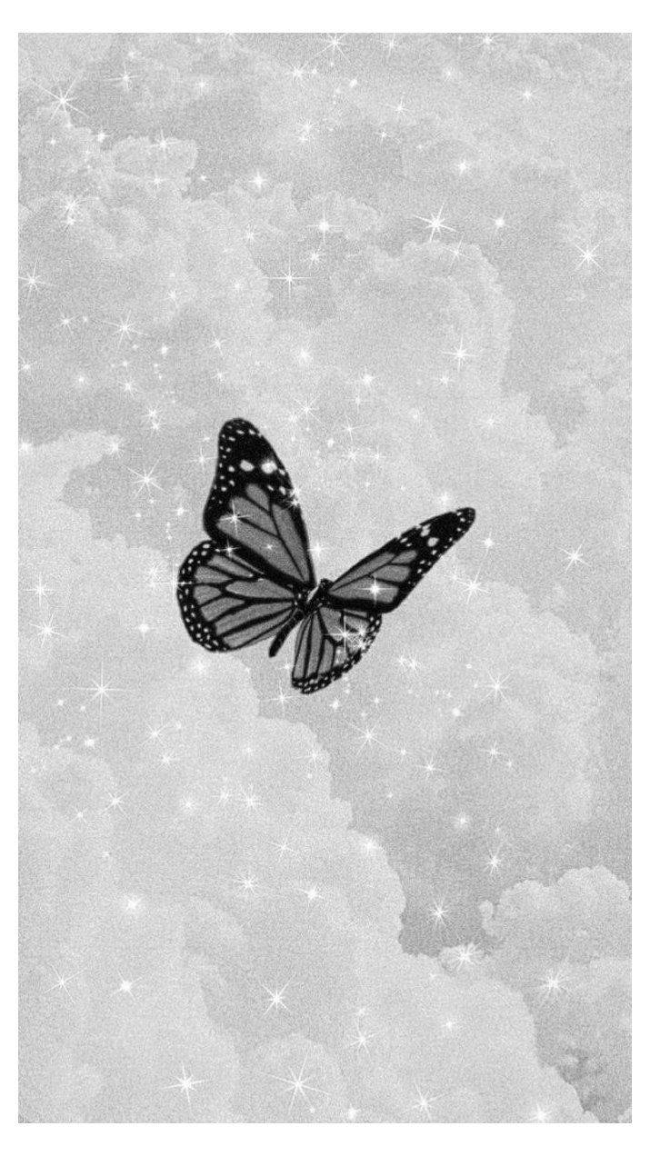 monochrome monarch butterfly, starry cloudy sky, sparkling glitter effects, SD Phone Wallpaper