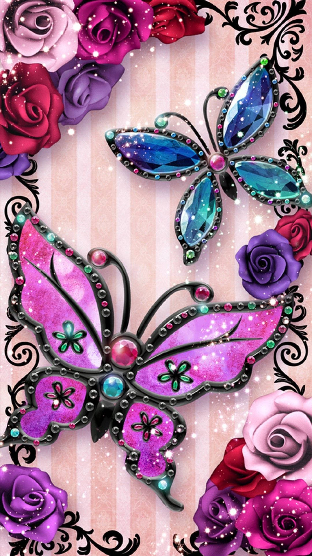 Butterfly iPhone, glittering jewel butterflies, gemstone wings, Full HD Phone Wallpaper