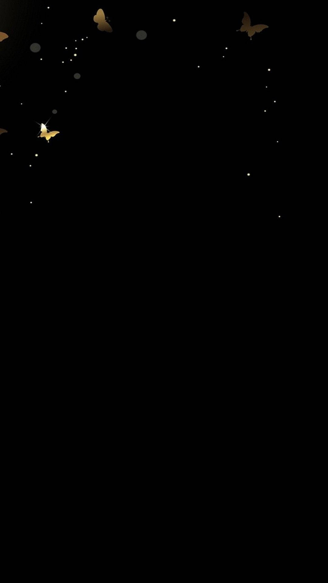 golden butterflies, glowing dots, deep black void, Full HD Phone Wallpaper