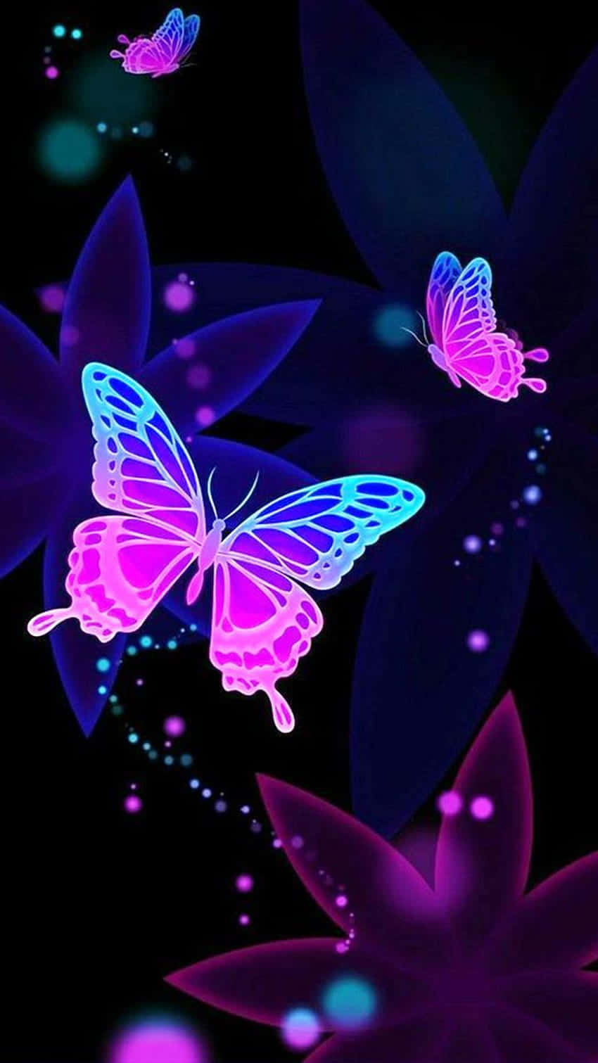 purple butterfly iphone, black background, pink and blue butterflies, HD Phone Wallpaper