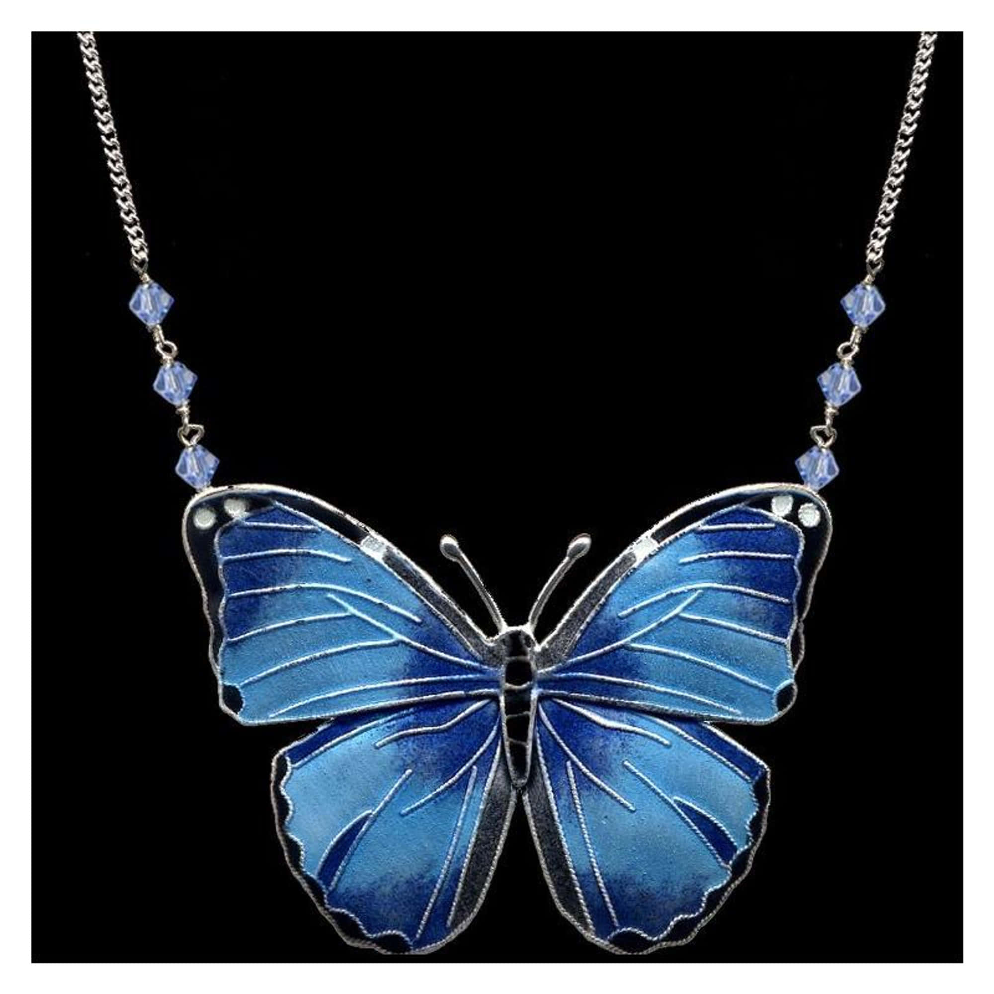 blue butterfly pendant necklace, silver chain, blue crystal accents, Full HD Desktop Wallpaper