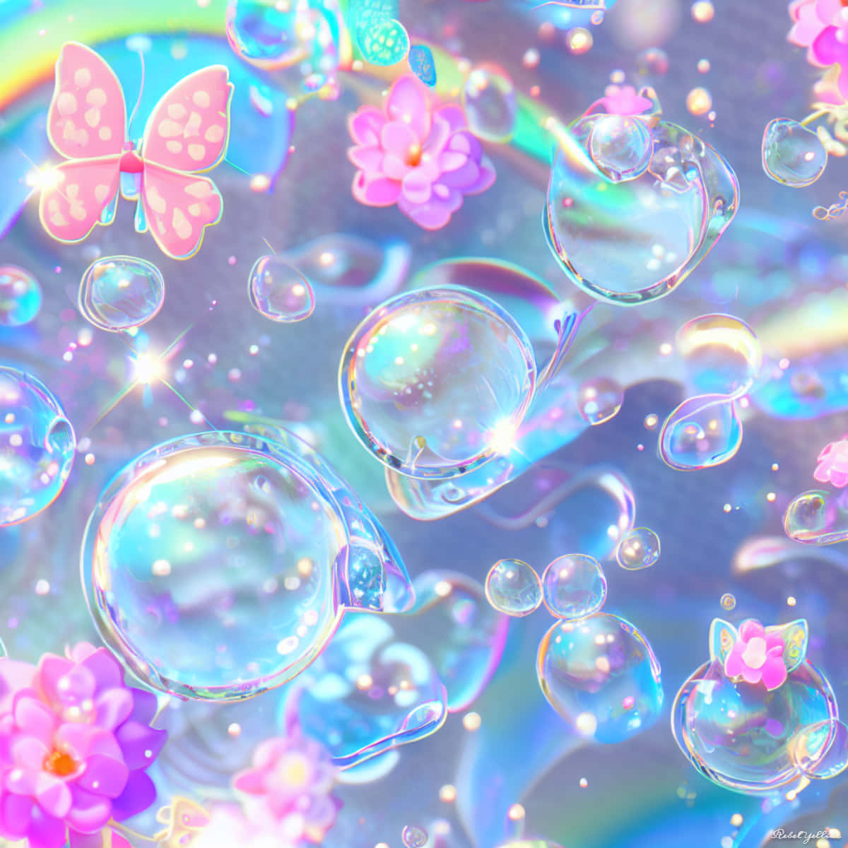 enchanted butterfliesand bubbles, pastel scene, iridescent bubbles, SD Desktop Wallpaper
