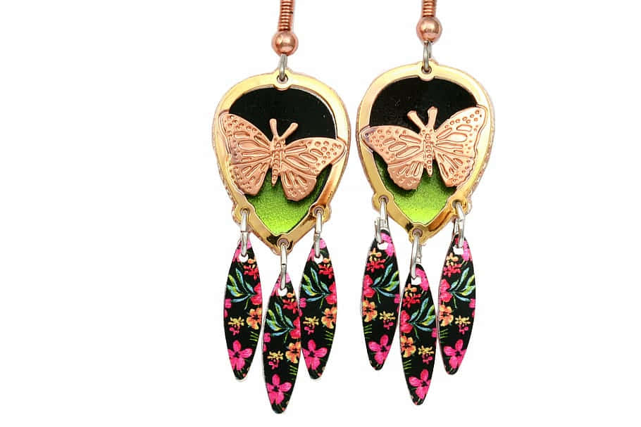 butterfly feather dangle earrings, gold earrings, rose gold butterflies, SD Desktop Wallpaper
