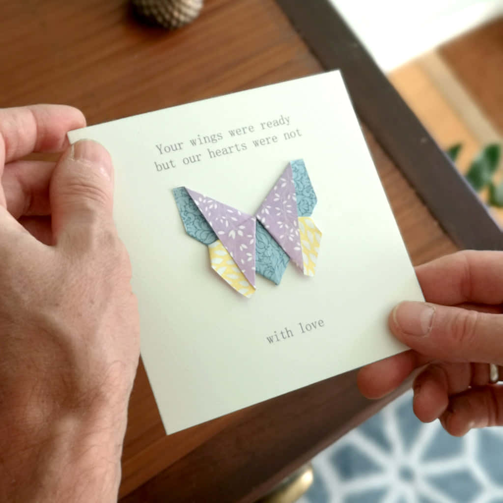 butterfly origami, white card, colorful origami butterfly, SD Desktop Wallpaper