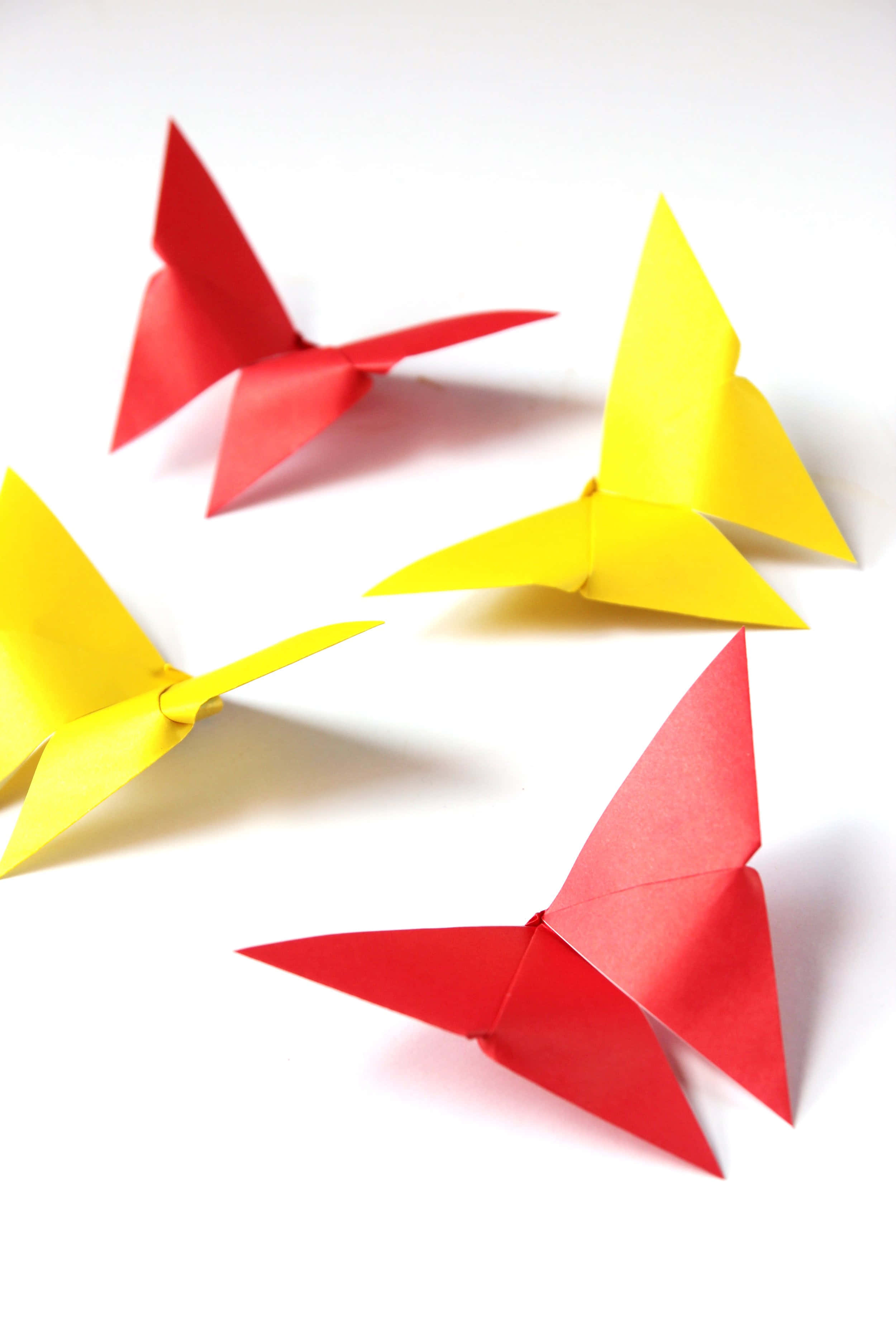 butterfly origami, red, yellow, 2K Phone Wallpaper