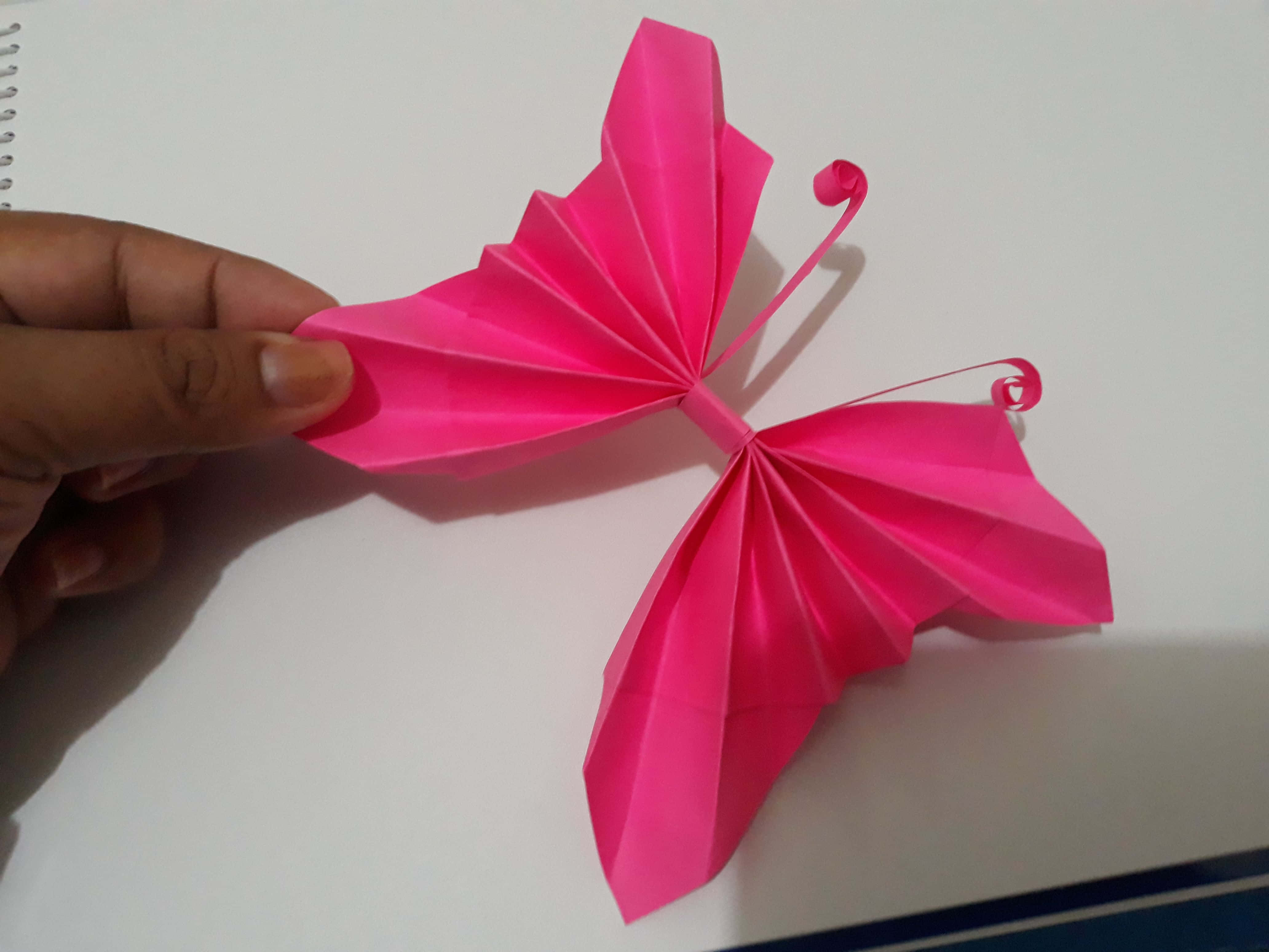 butterfly origami, vibrant pink, curled antennae, 4K Desktop Wallpaper