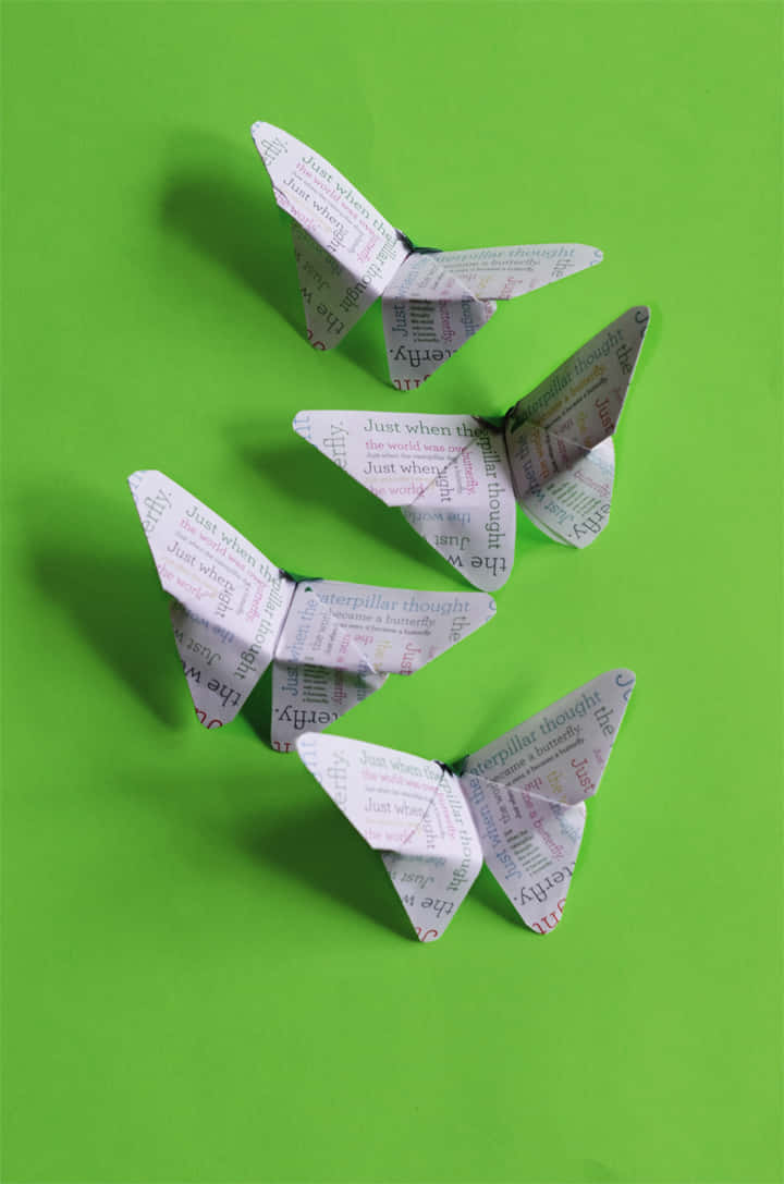 butterfly origami, printed paper, bright green background, SD Phone Wallpaper