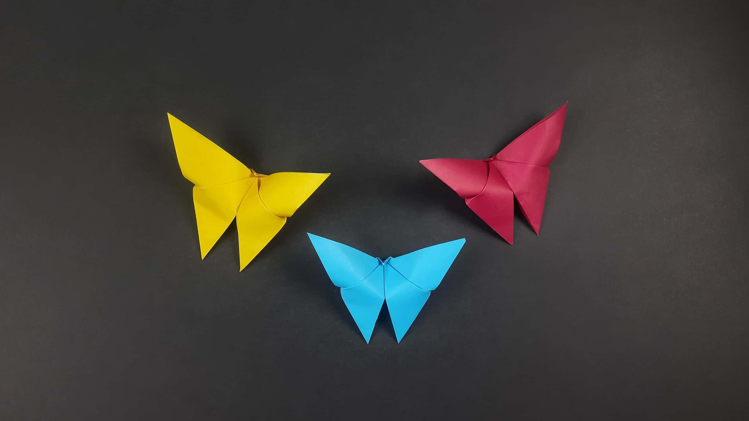 butterfly origami, yellow, pink, 2K Desktop Wallpaper