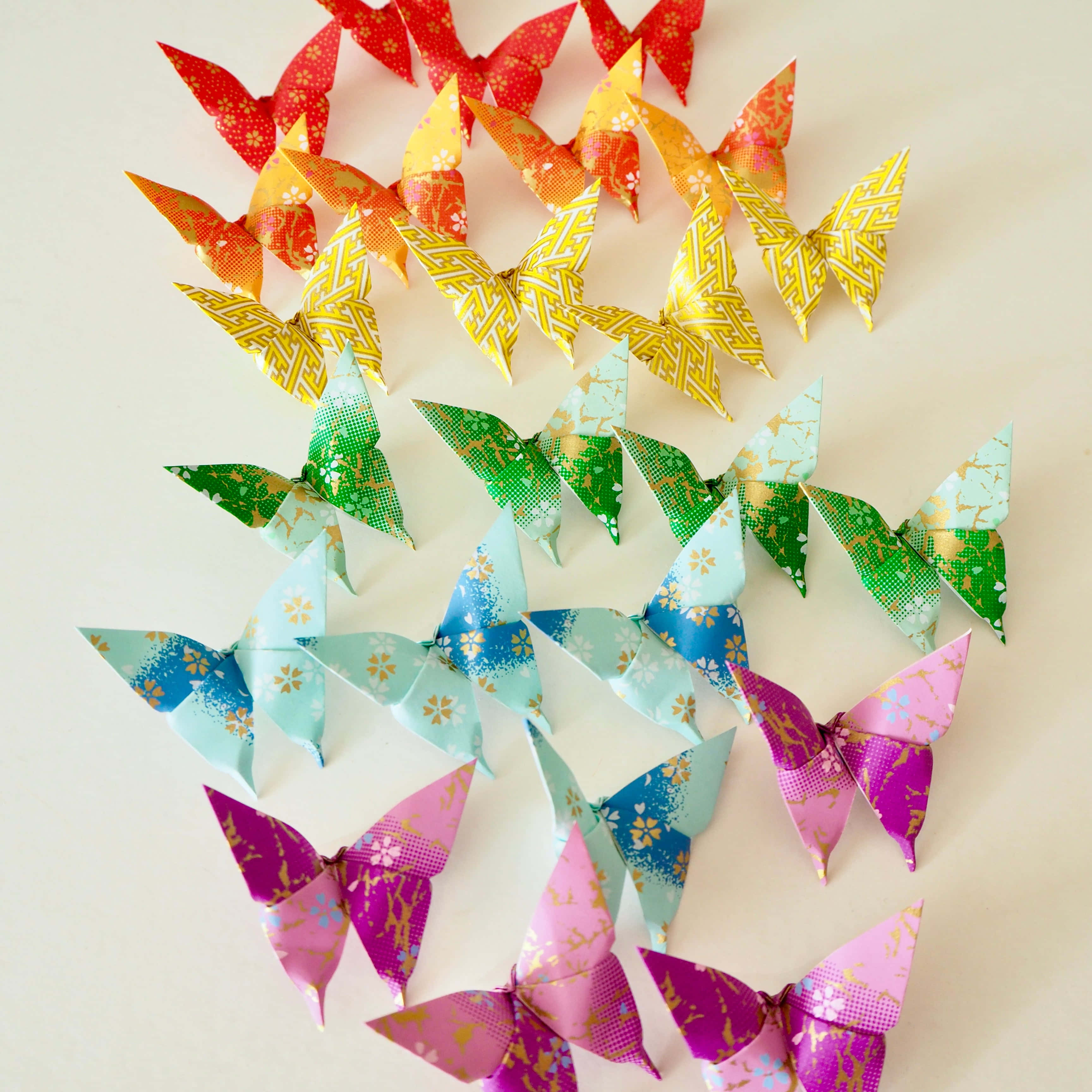 butterfly origami, rainbow hues, floral patterns, 2K Desktop Wallpaper