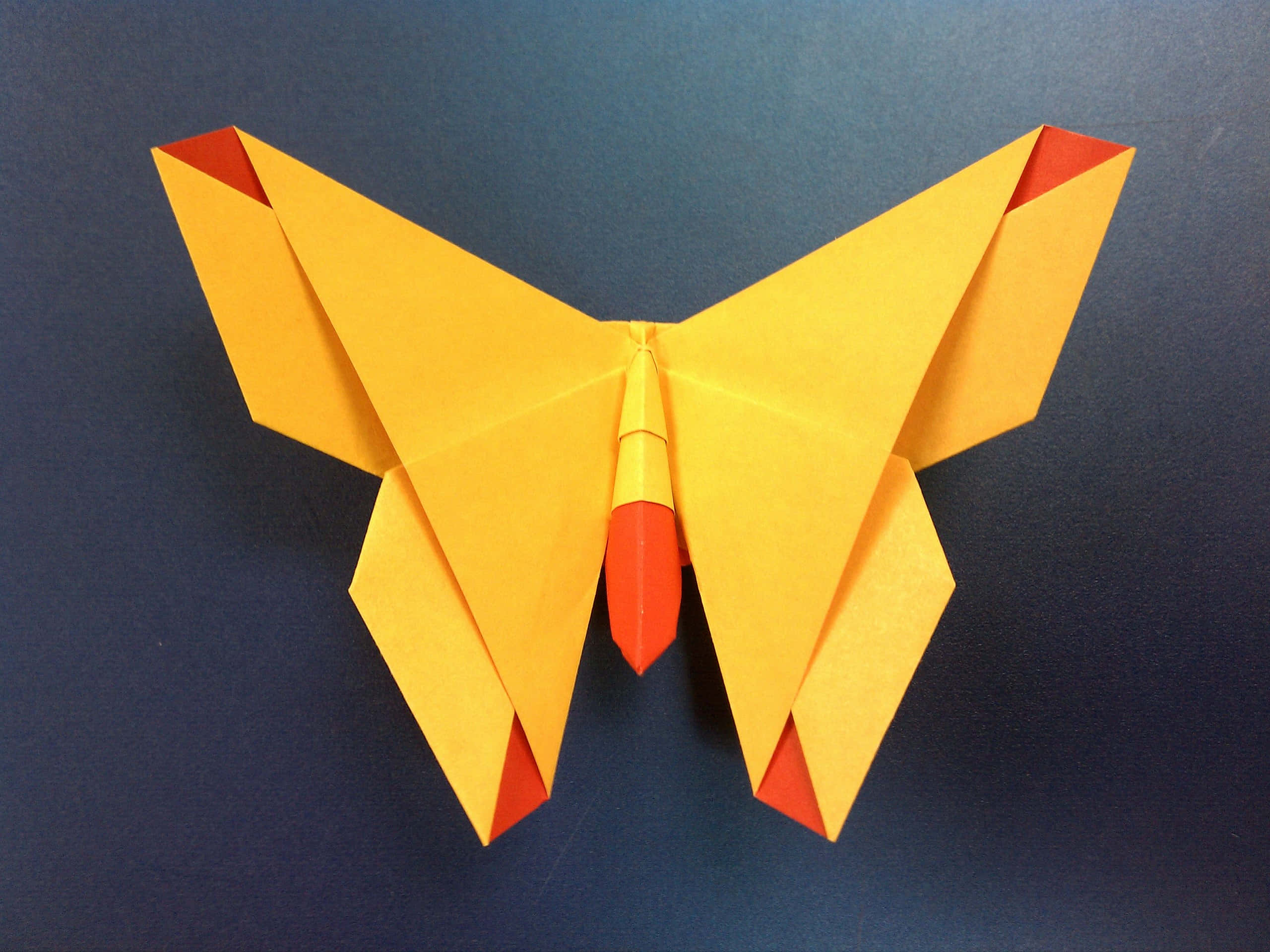 butterfly origami, vibrant yellow, red, 2K Desktop Wallpaper