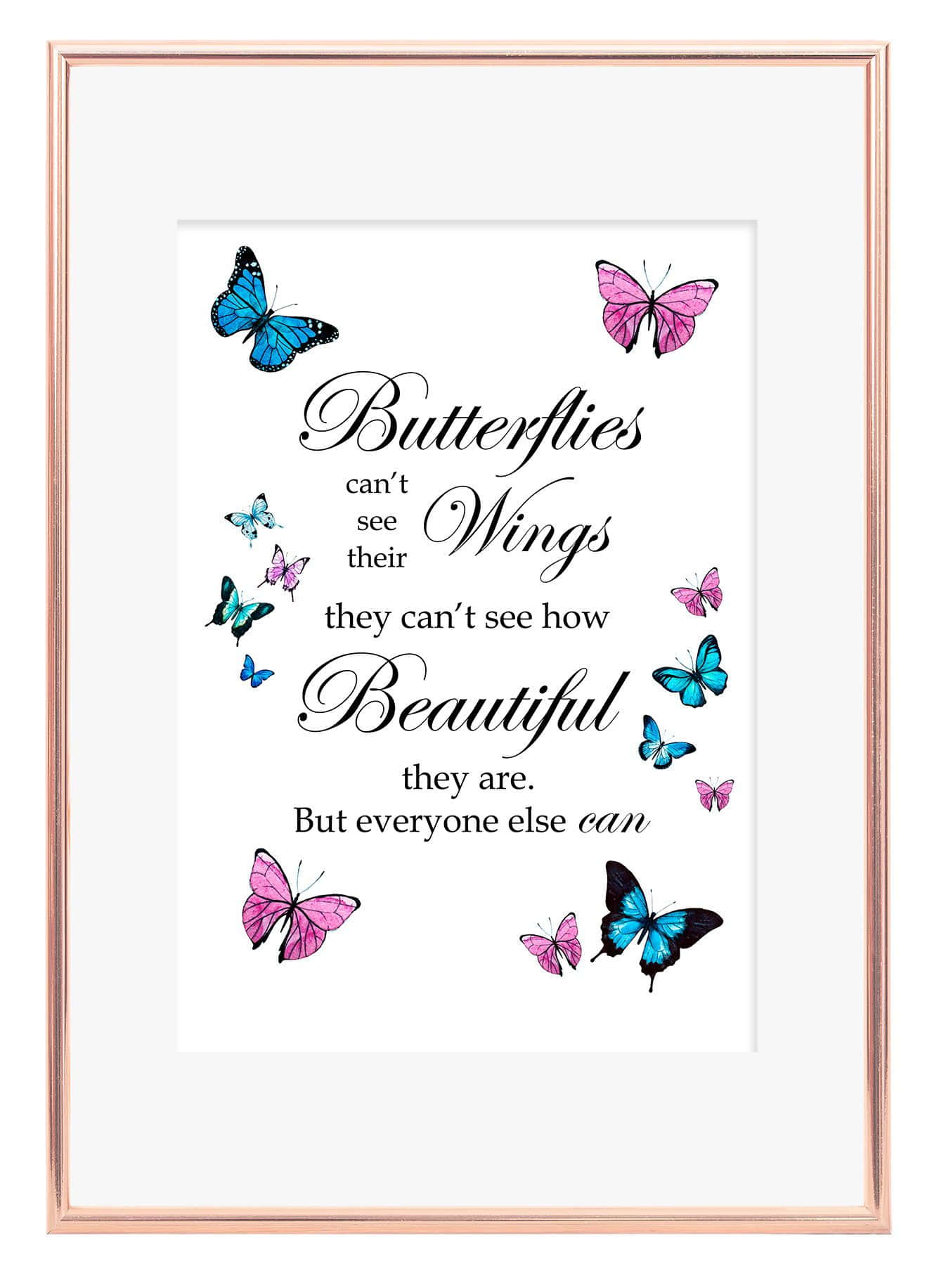 butterfly quotes, blue and pink butterflies, white background, HD Phone Wallpaper