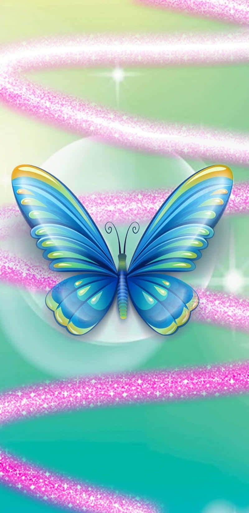 glitter butterfly, vibrant blue butterfly, yellow accents, HD Phone Wallpaper