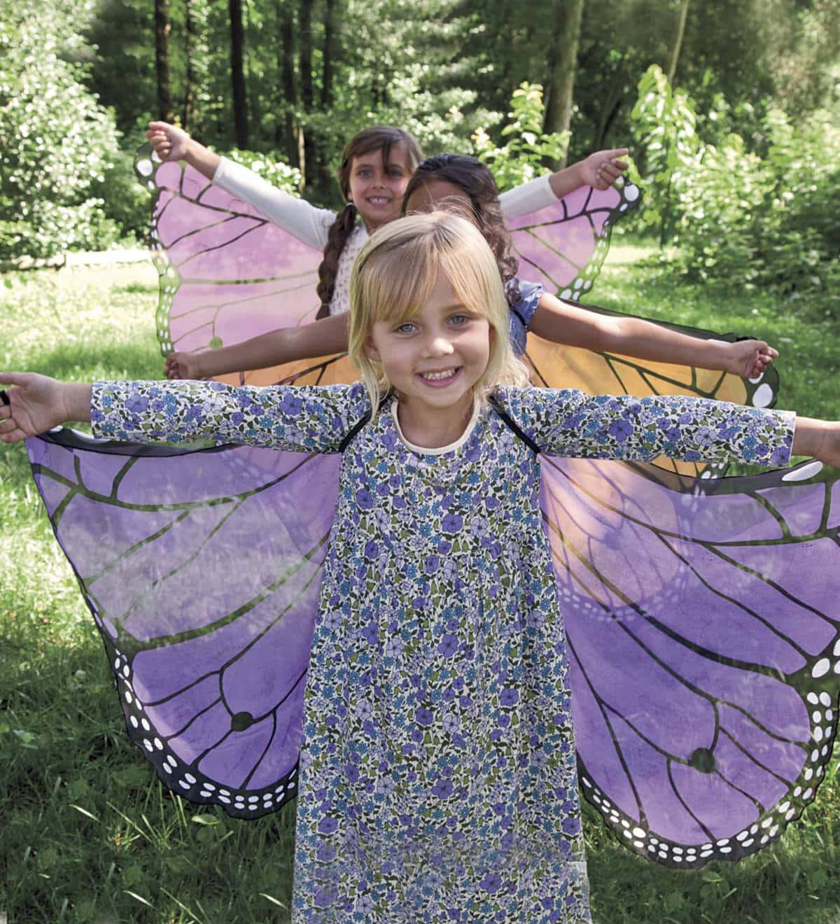 butterfly wing dress, purple butterfly wings, sunlit forest, HD Phone Wallpaper