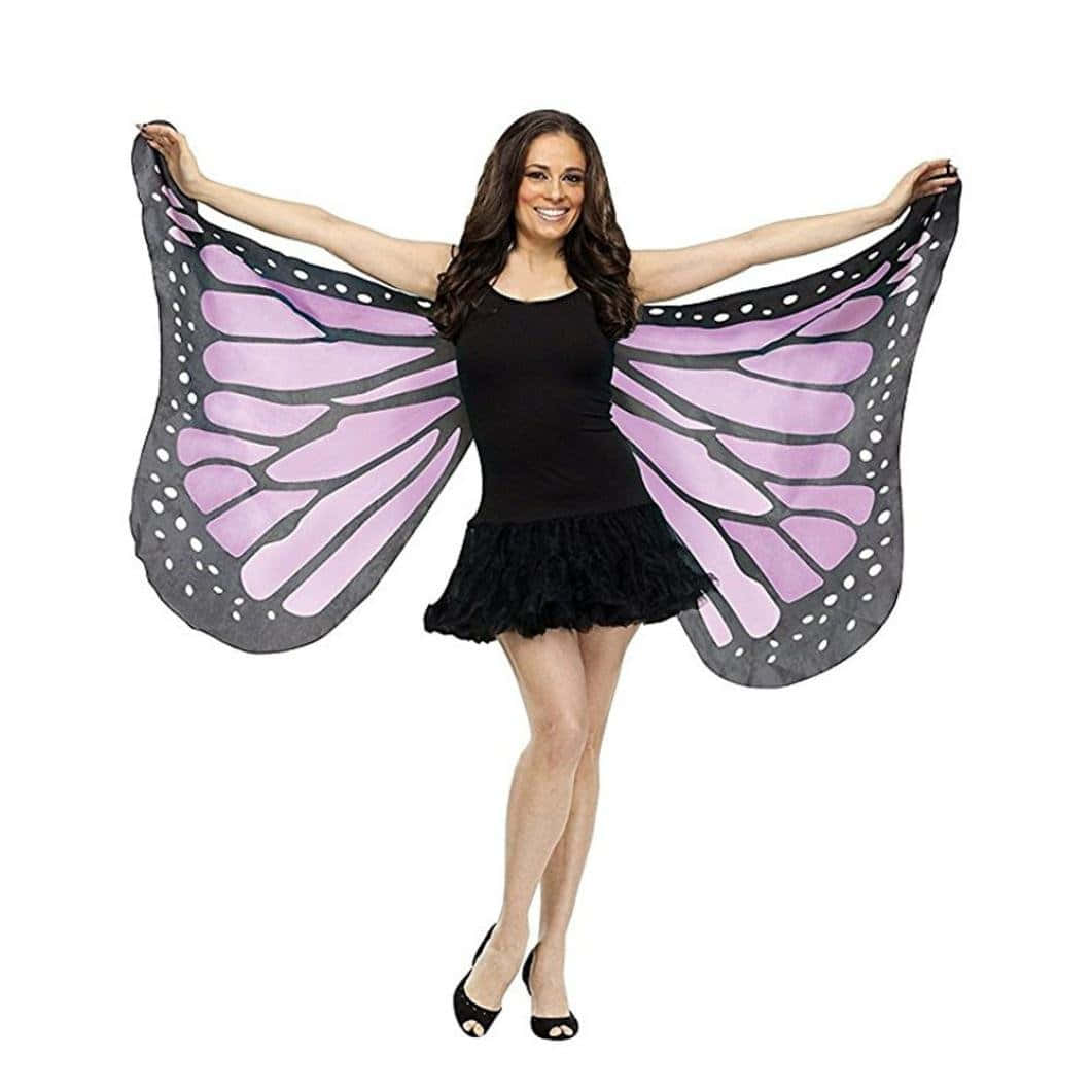 butterfly wing dress, black dress, purple and gray butterfly wings, SD Desktop Wallpaper