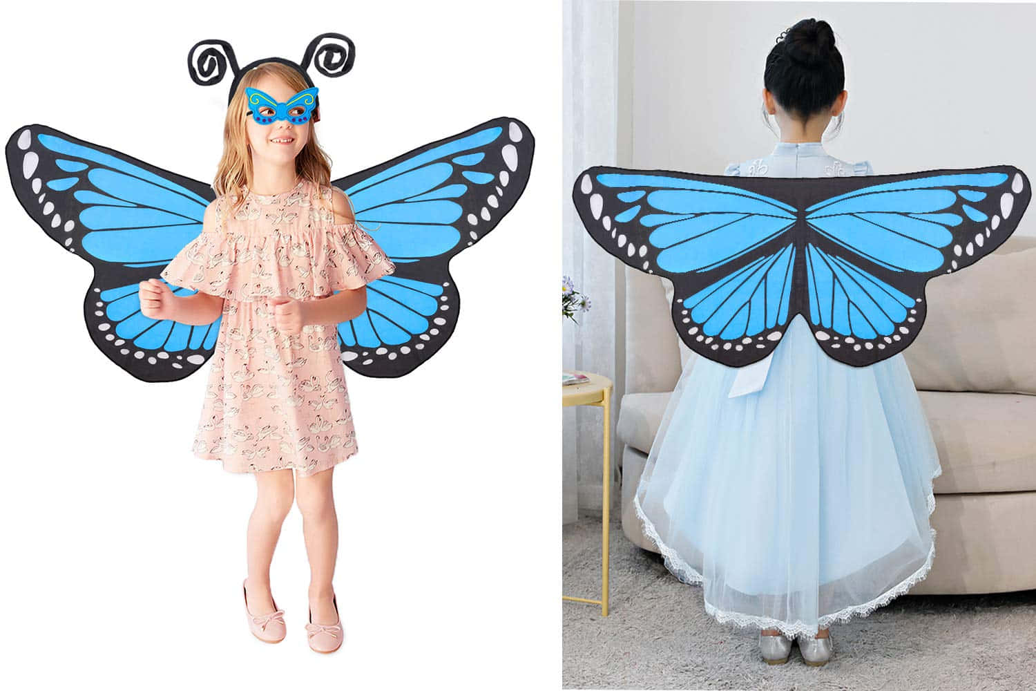 butterfly wing dress, blue and black butterfly costume, light blue dress, HD Desktop Wallpaper