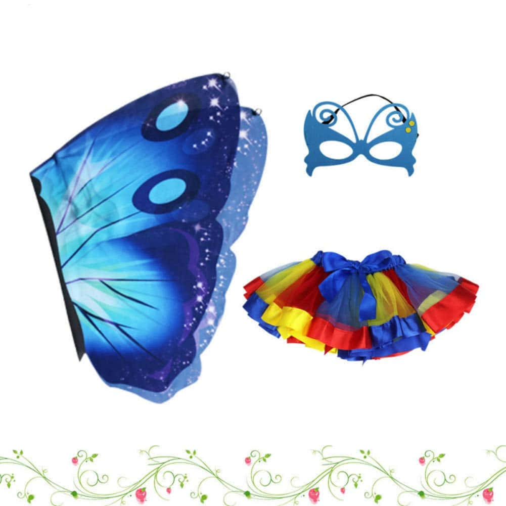 butterfly wing dress, blue galaxy wings, blue mask, SD Desktop Wallpaper