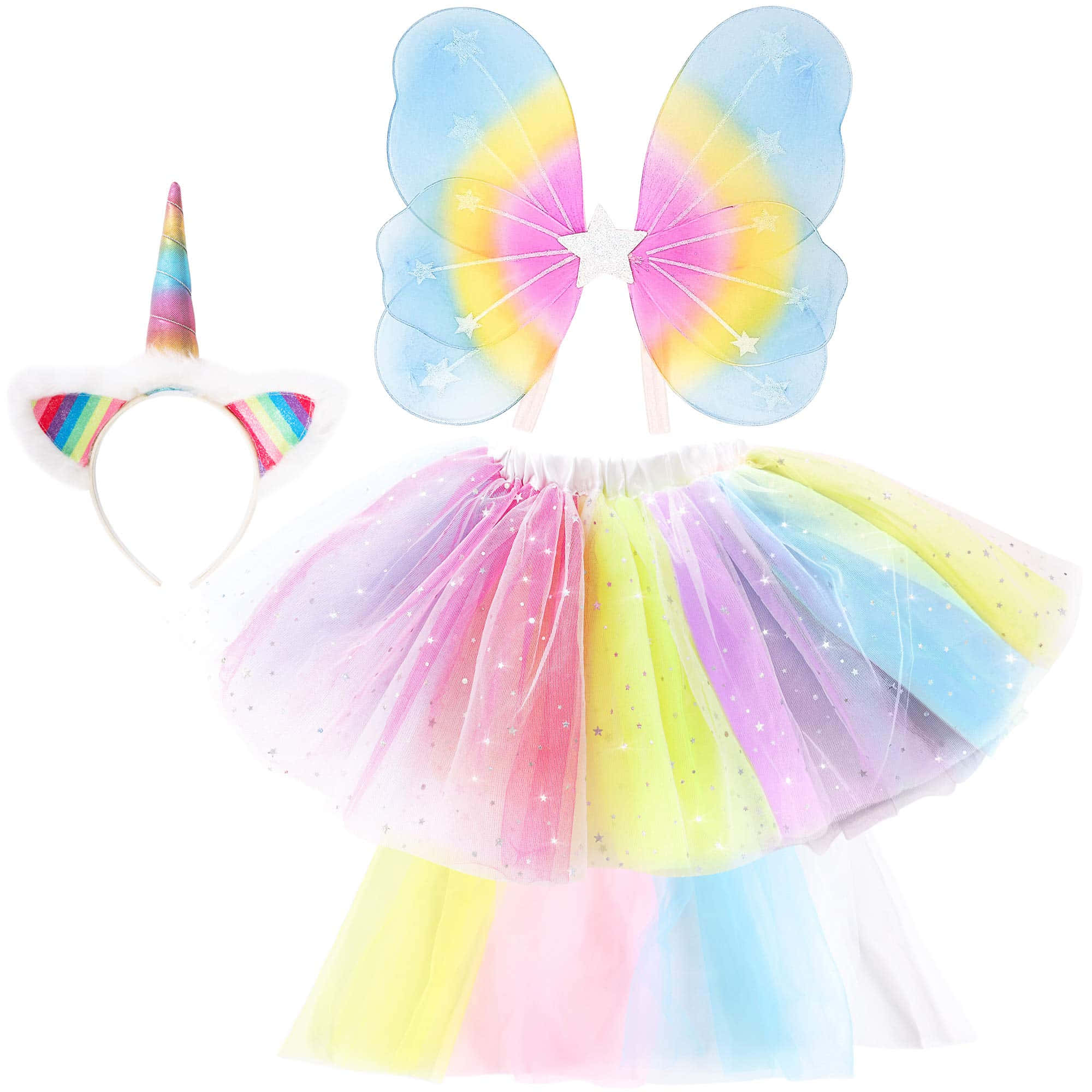 butterfly wing dress, rainbow tutu dress, glitter stars, Full HD Desktop Wallpaper
