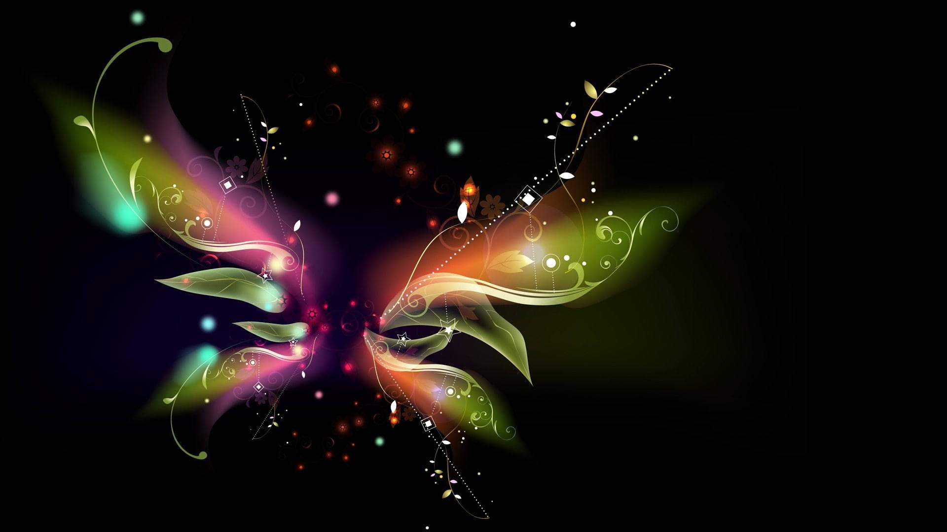 iridescent butterfly wings, neon hues, dark background, Full HD Desktop Wallpaper