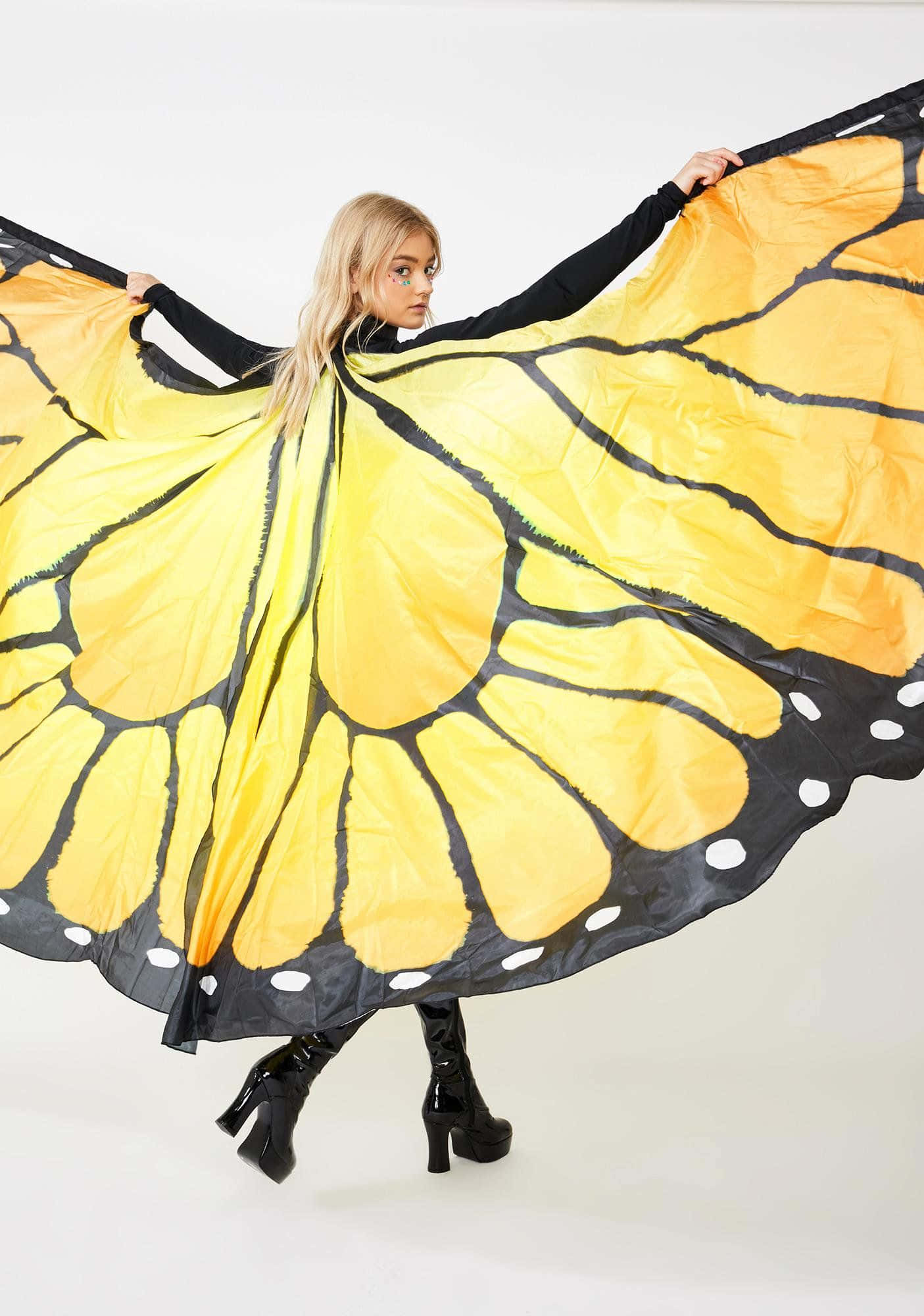 butterfly wing dress, monarch butterfly costume, yellow and black, Full HD Phone Wallpaper