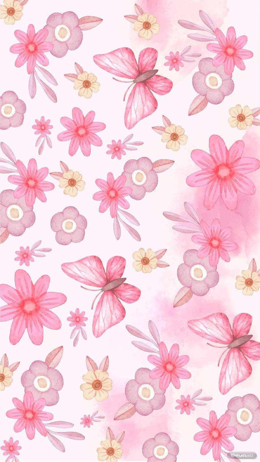 floral pink butterfly phone, pink and yellow flowers, pink butterflies, HD Phone Wallpaper
