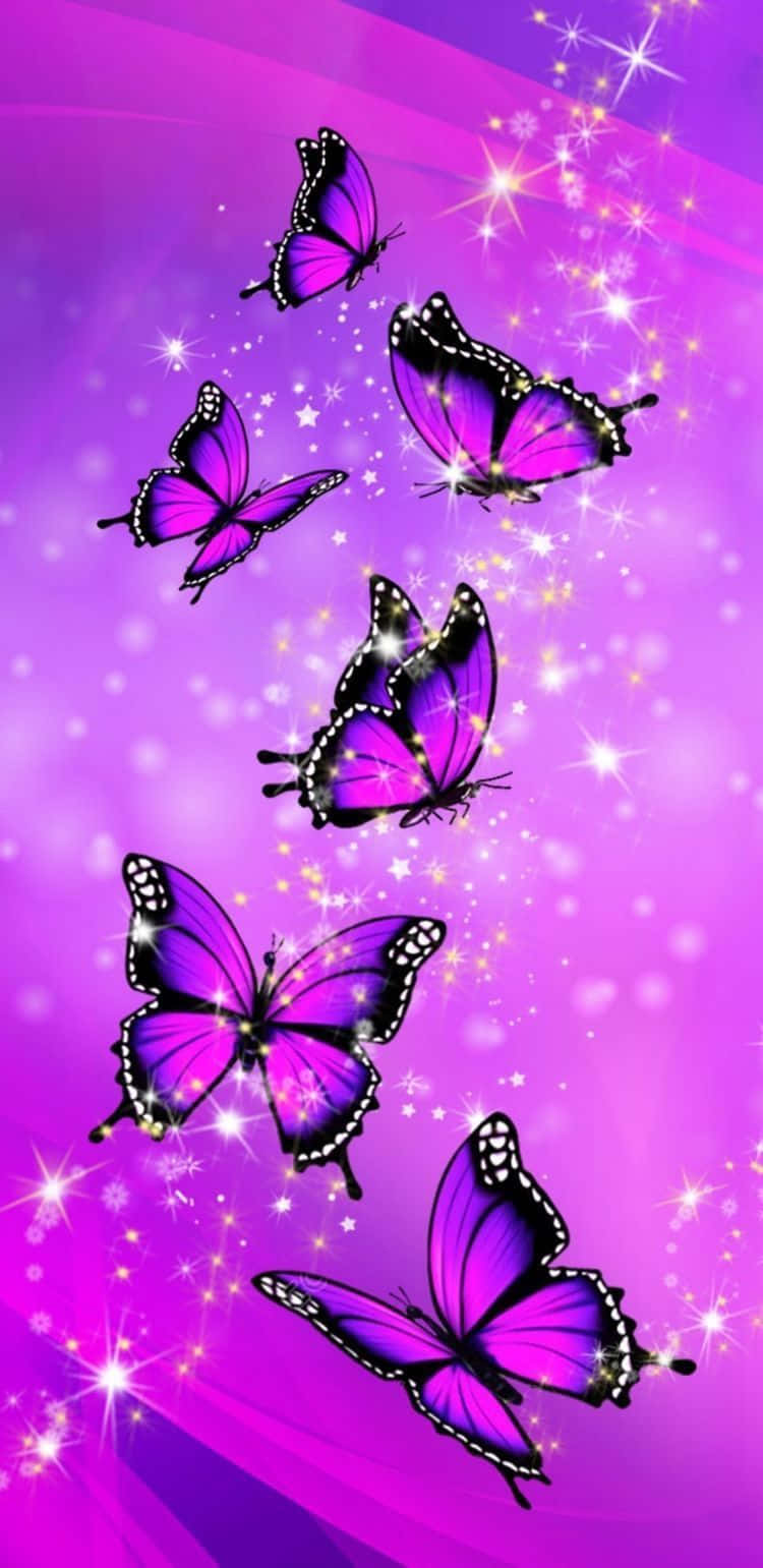 purple butterfly, black edges, sparkling stars, HD Phone Wallpaper