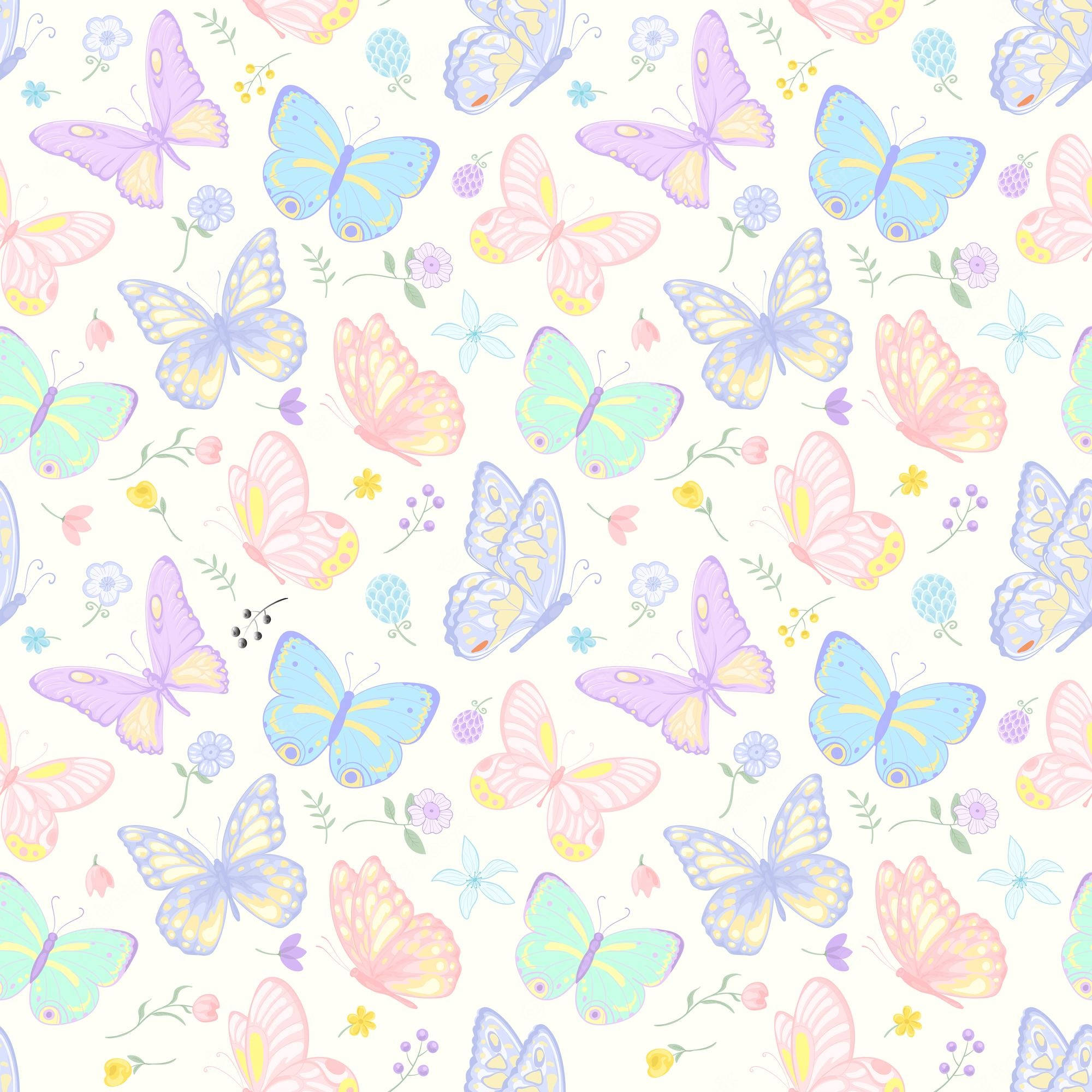 pastel butterfly, pastel-colored butterflies, tiny flowers, Full HD Desktop Wallpaper