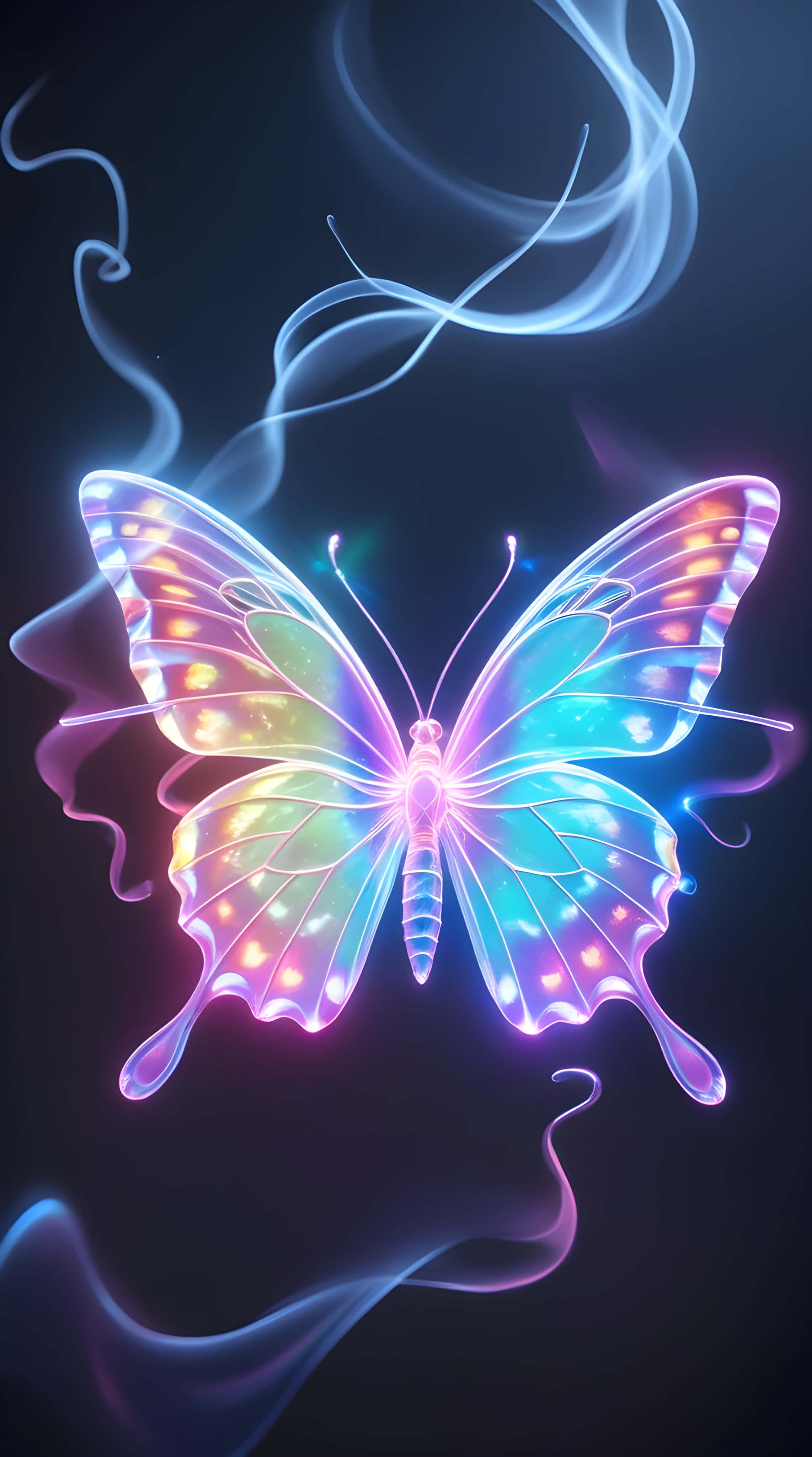 butterfly, iridescent wings, neon smoke, 4K Phone Wallpaper