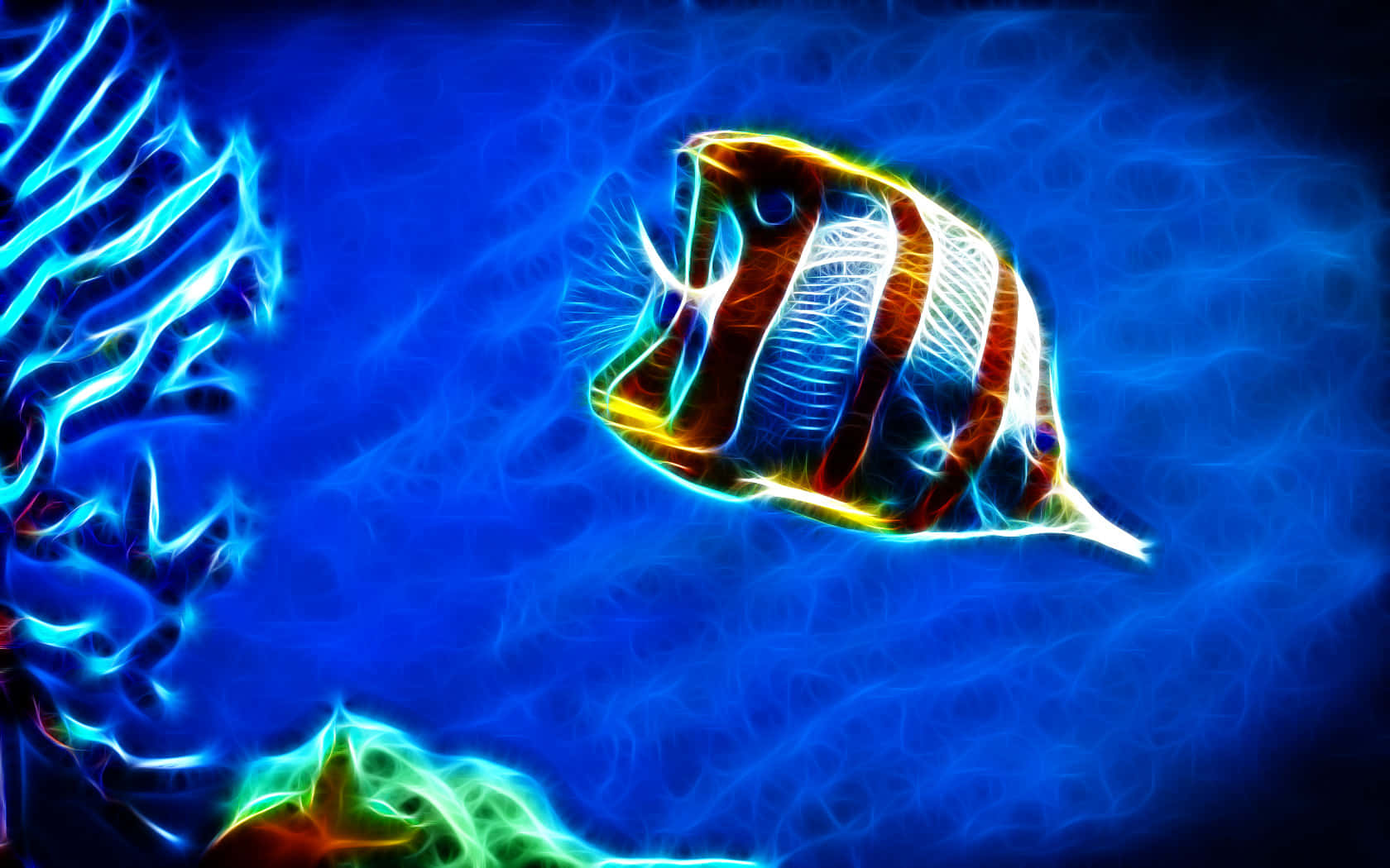butterflyfish, neon-lit, electric stripes, HD Desktop Wallpaper
