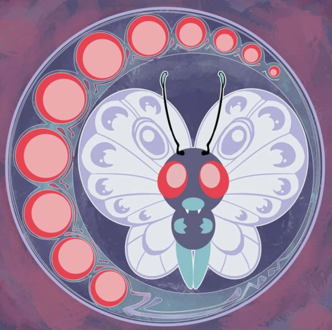 Butterfree, red eyes, patterned wings, SD Desktop Wallpaper