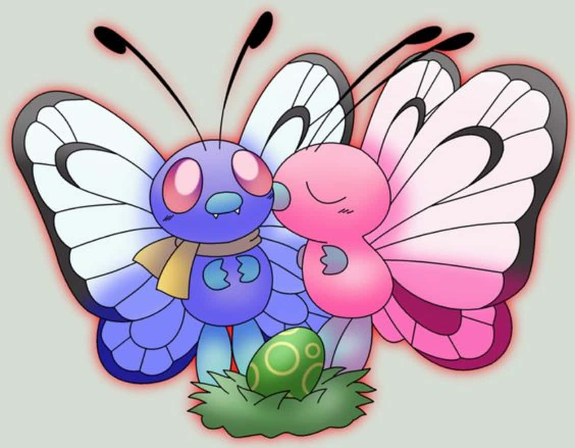 Butterfree, blue butterfly, pink butterfly, SD Desktop Wallpaper