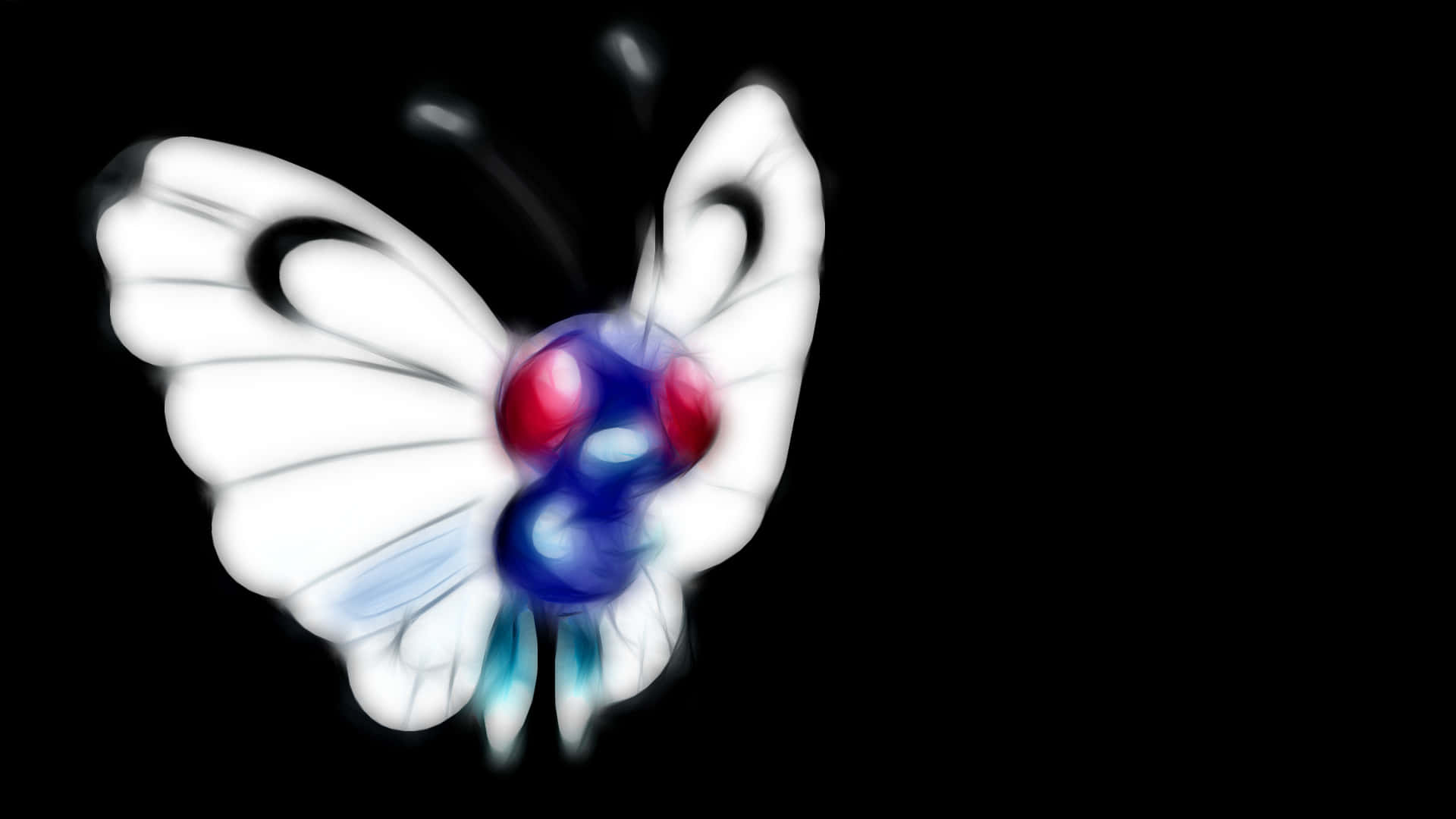 Butterfree, white butterfly, glowing red and blue orbs, Full HD Desktop Wallpaper