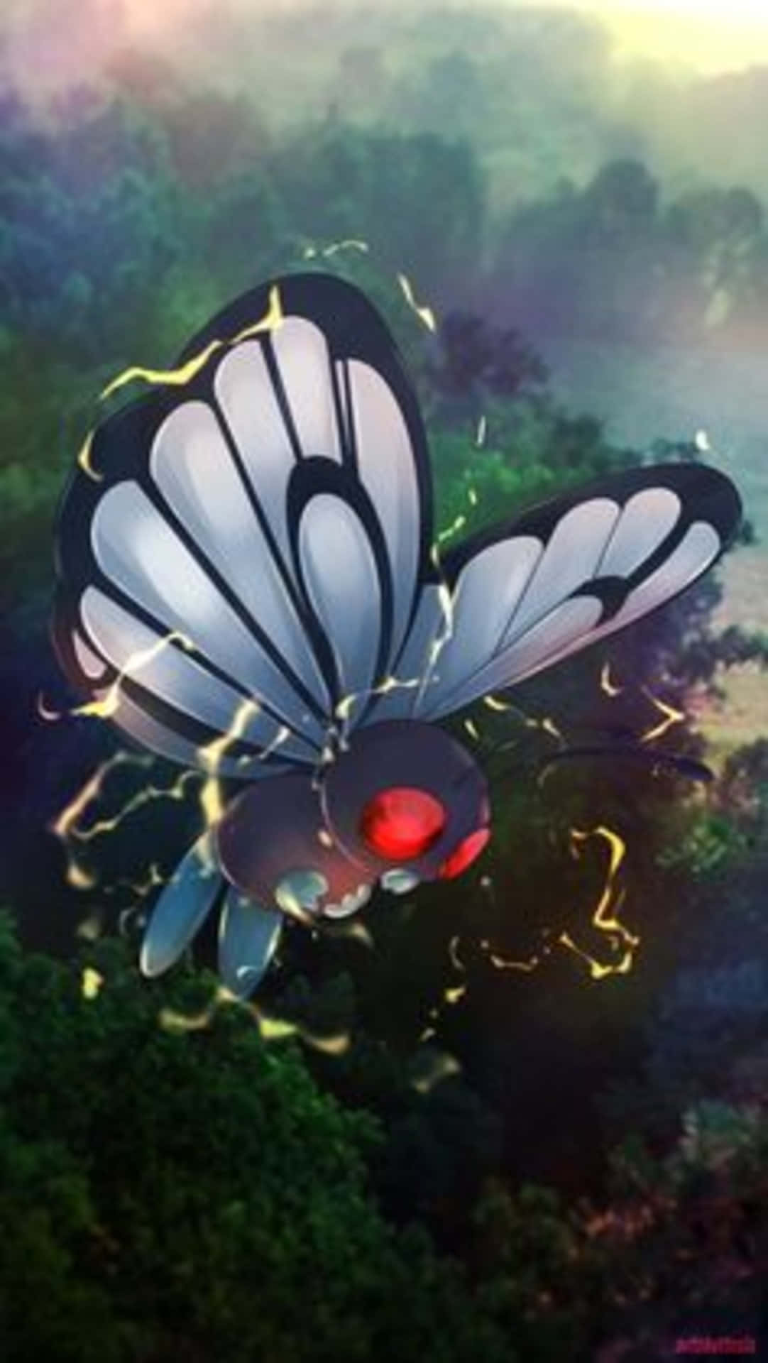Butterfree, yellow light, electric butterfly, Full HD Phone Wallpaper