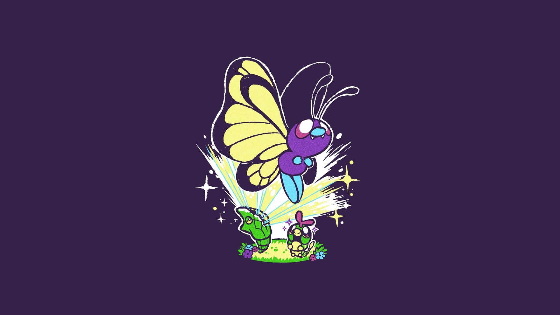 Butterfree, dark violet, yellow wings, Full HD Desktop Wallpaper