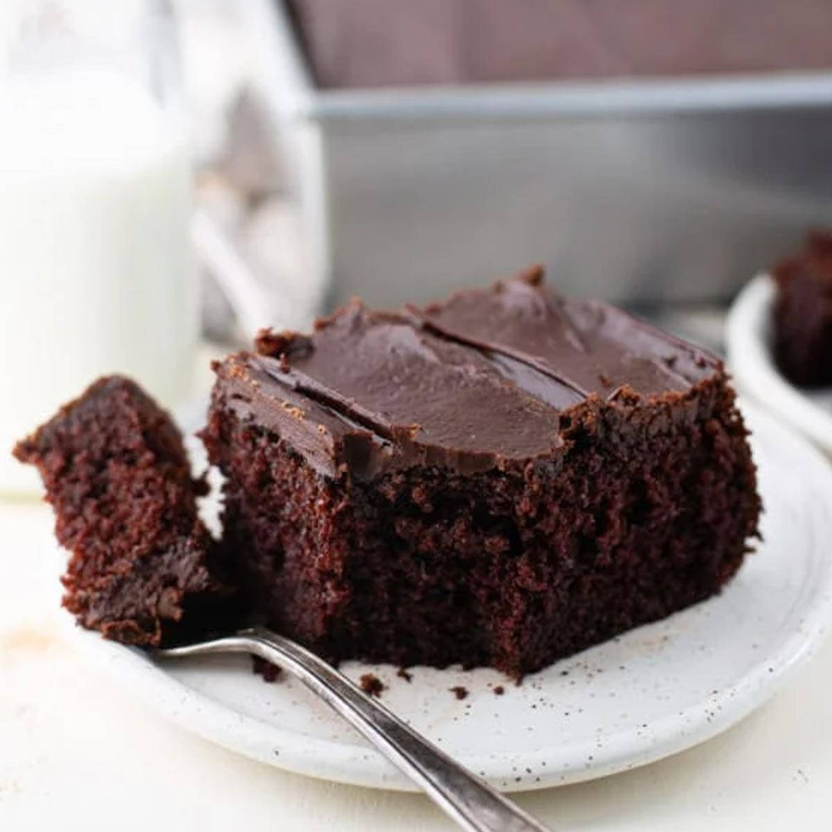 buttermilk chocolate cake, glossy frosting, speckled plate, SD Desktop Wallpaper