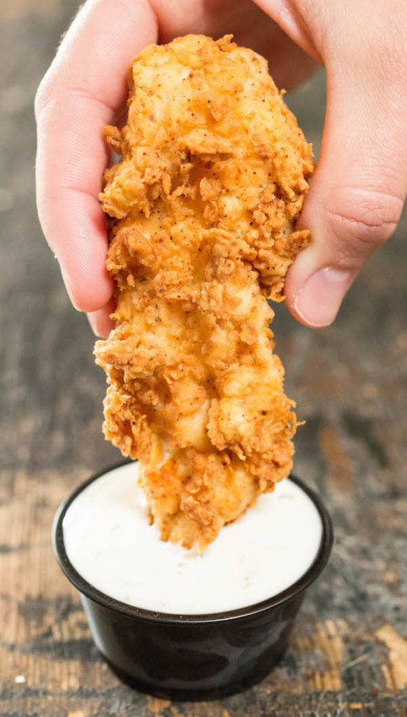 Buttermilk Tender Chicken, golden-brown crispy fried chicken tenders, creamy white sauce, SD Phone Wallpaper