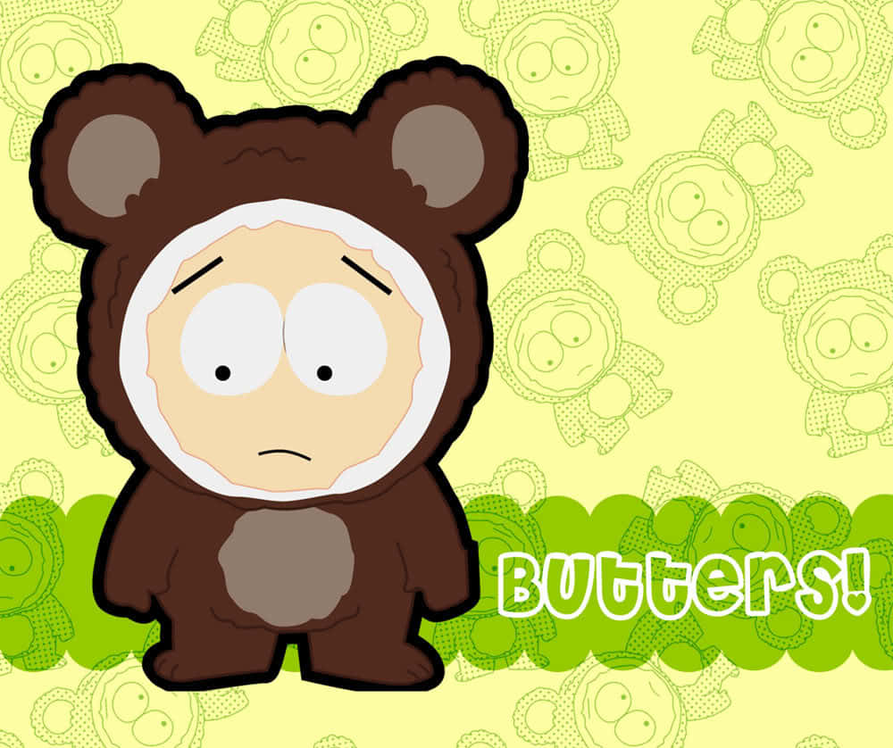 Butters, brown bear costume, yellow background, SD Desktop Wallpaper