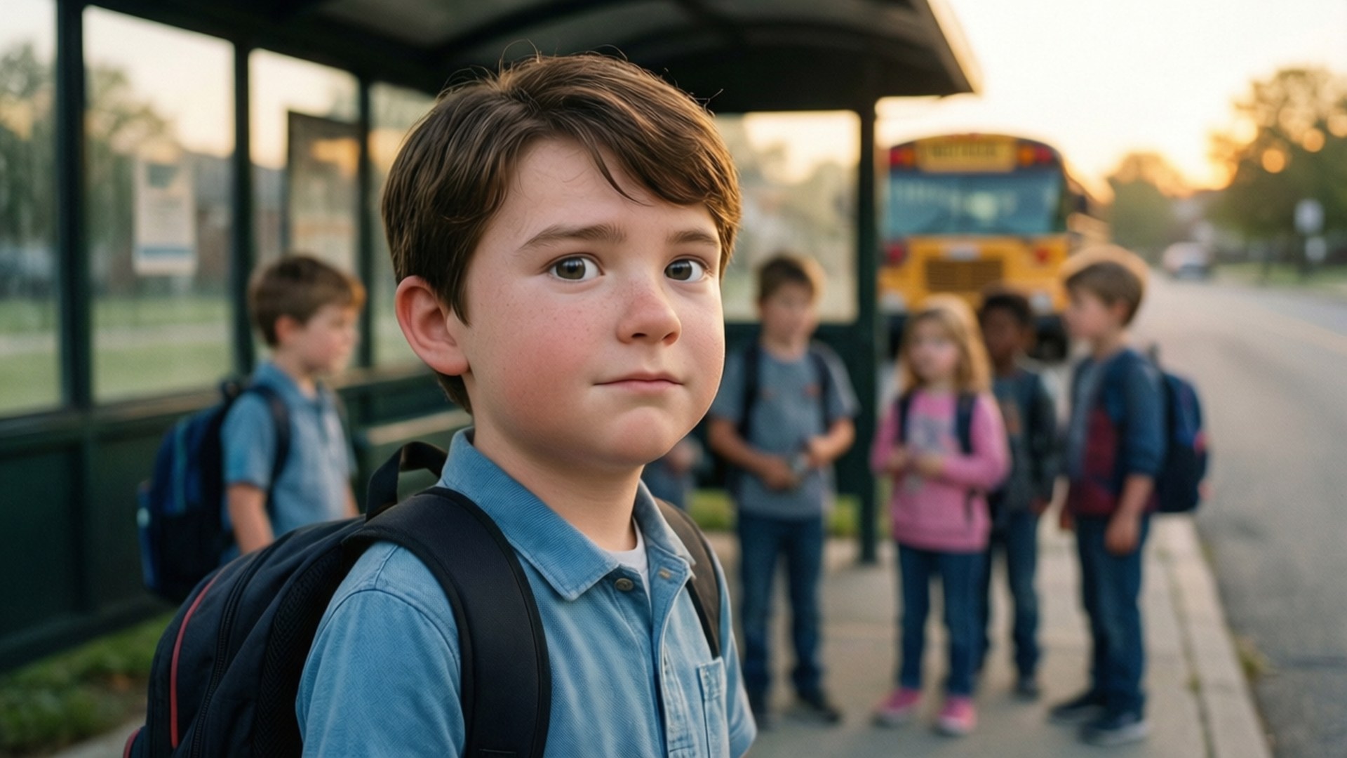 Butters, morning, bus stop, Full HD Desktop Wallpaper