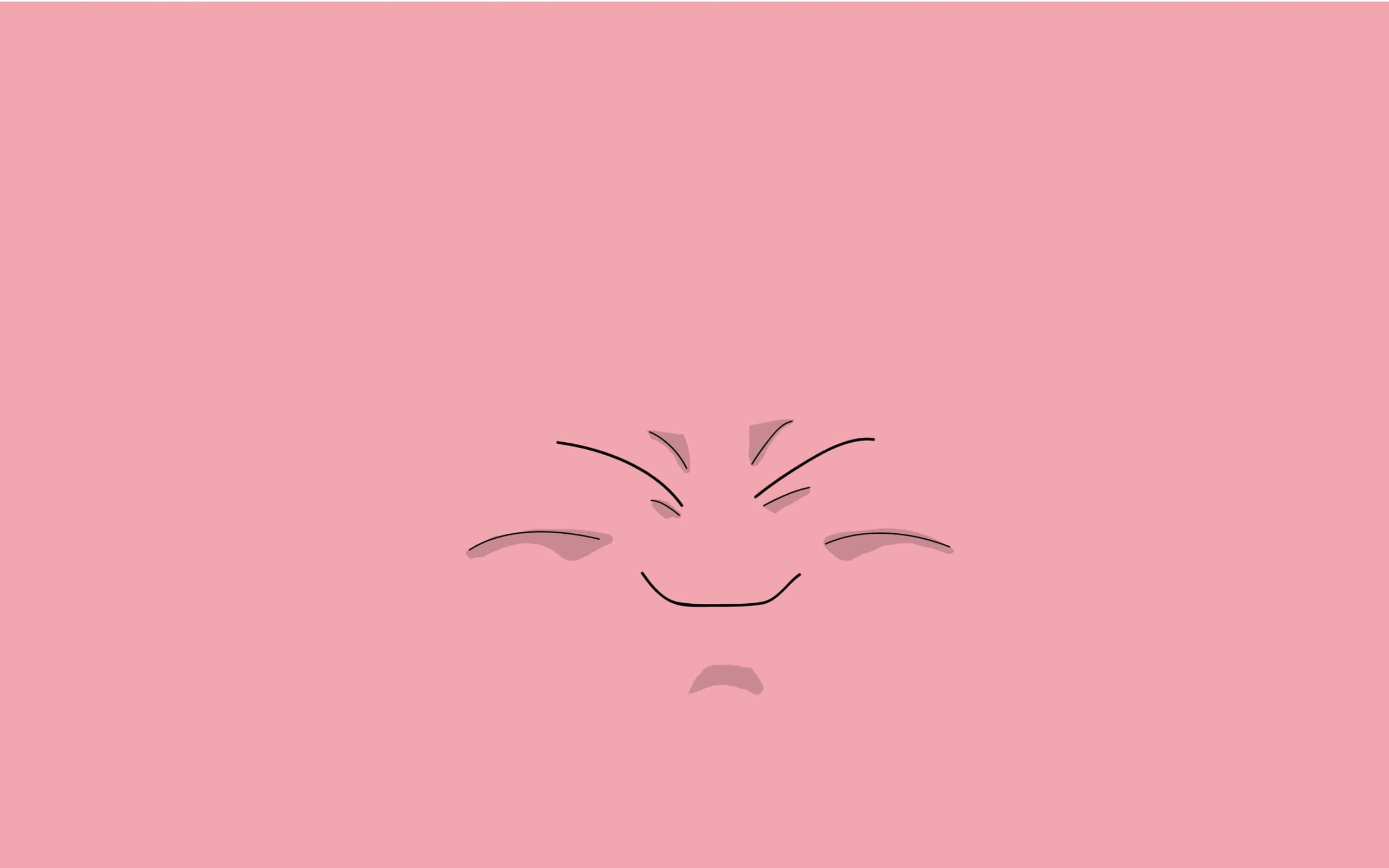 Buu, pink background, minimalist line-art face, 2K Desktop Wallpaper